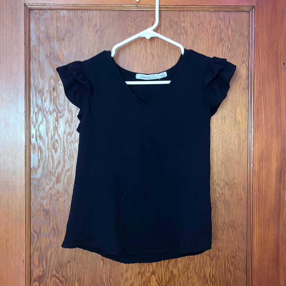 Black ruffle sleeve blouse
